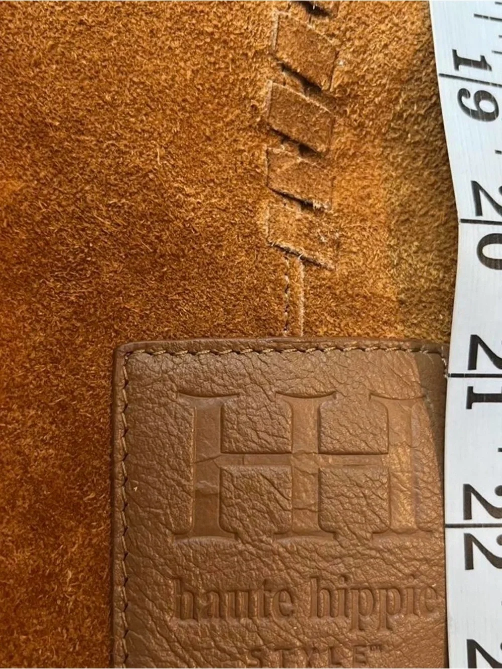 Haute Hippie Brown Suede Messenger Tote with Stitched Detail